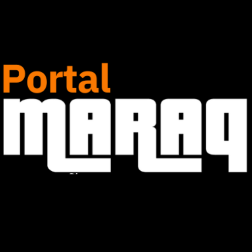 Portal Maraq logo com fundo preto com letras laranja e brancas