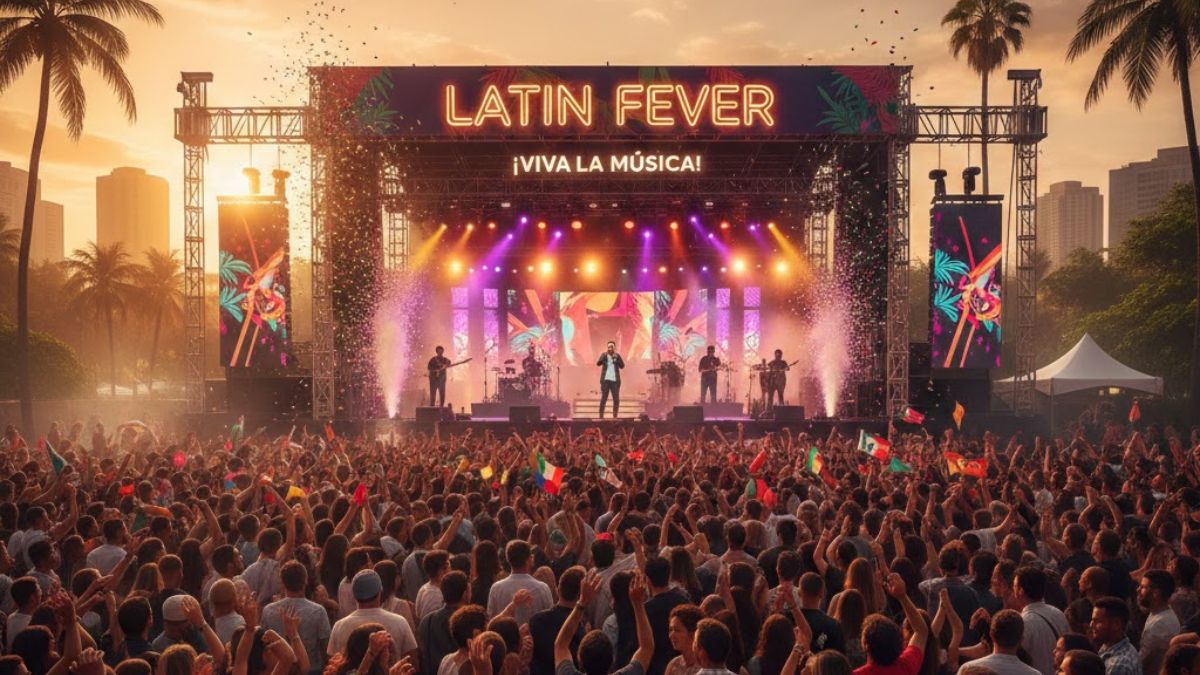 Foto de um show de música com multidão curtindo