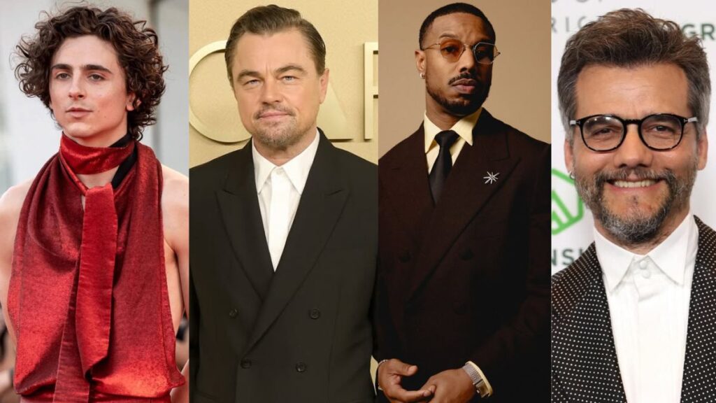Oscar 2026. Foto dos atores Timothée Chalamet, Leonardo Di Caprio, Michael B Jordan e Wagner Moura