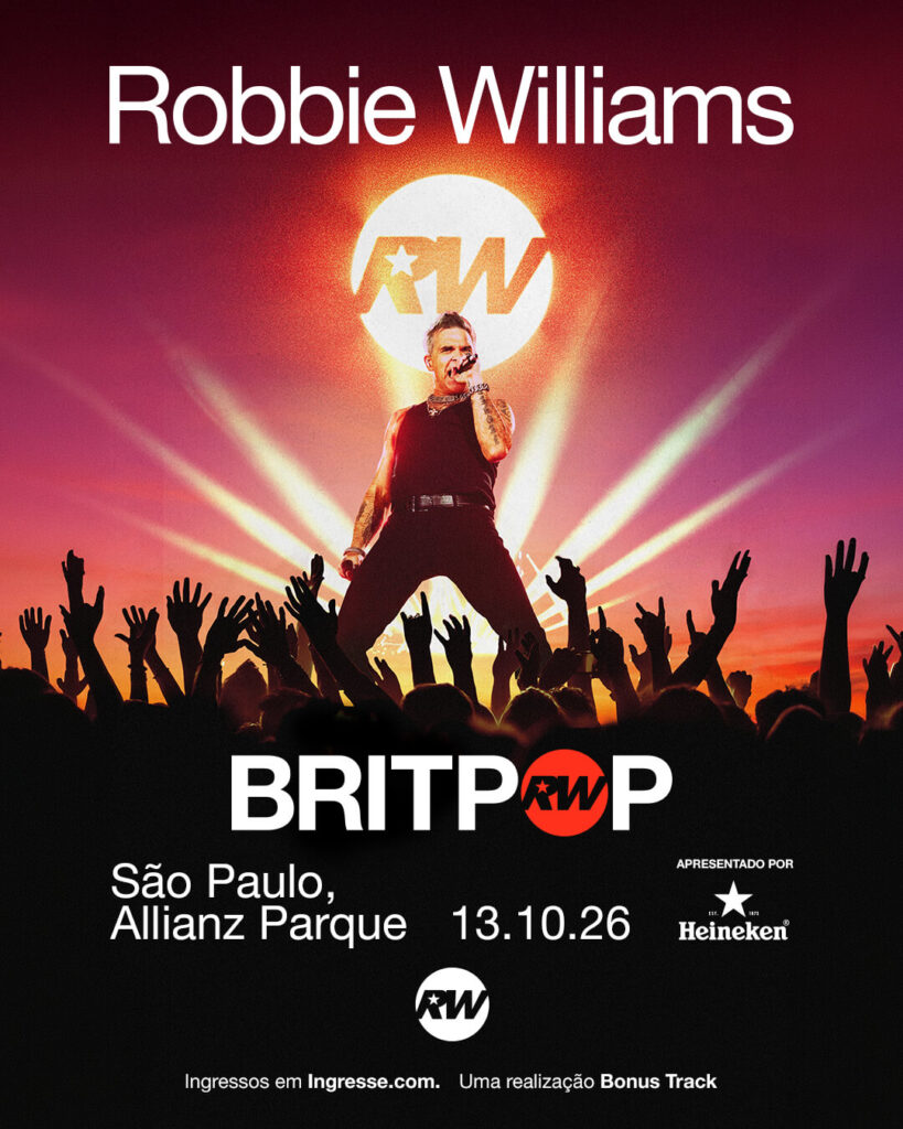 Robbie Williams no Brasil 2026; foto do banner oficial do cantor