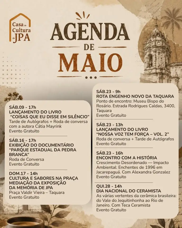 agenda do mes de maio da Casa de Cultura de JPA