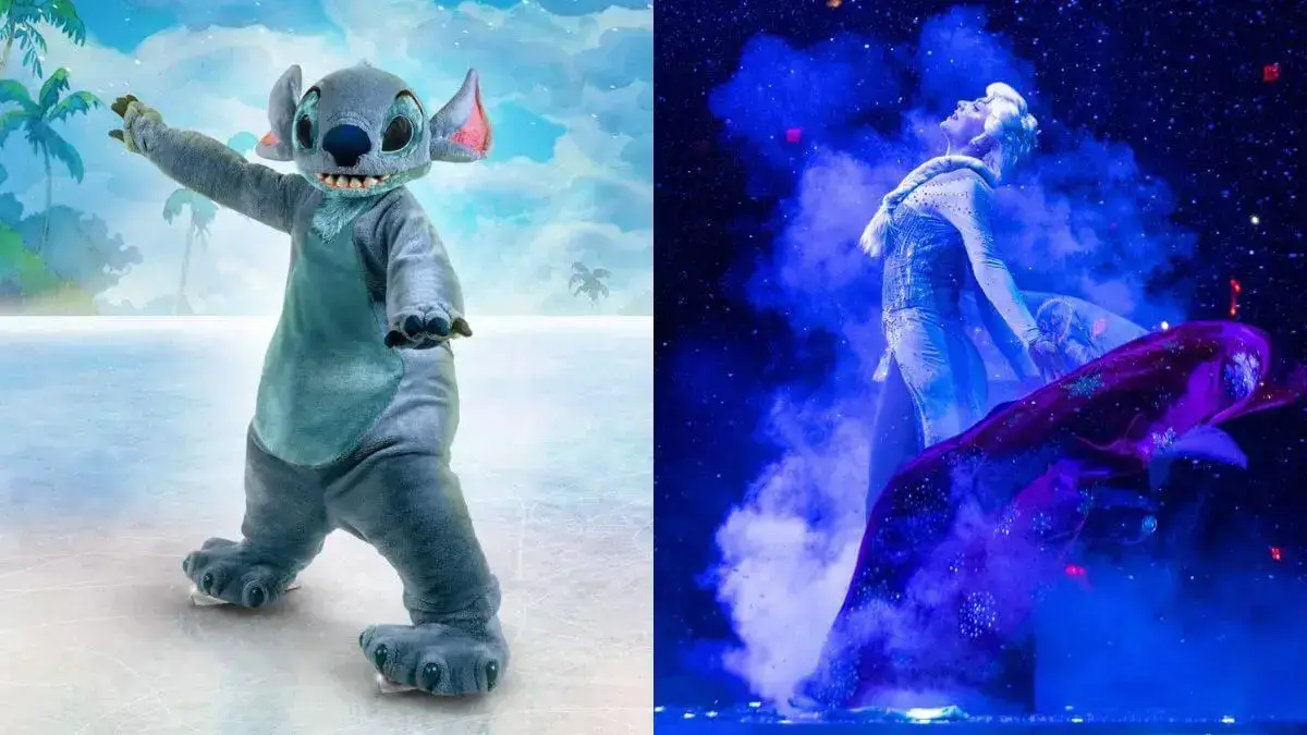 foto-montagem. esquerda: Stitch; direita: Personagem Elsa de Frozen