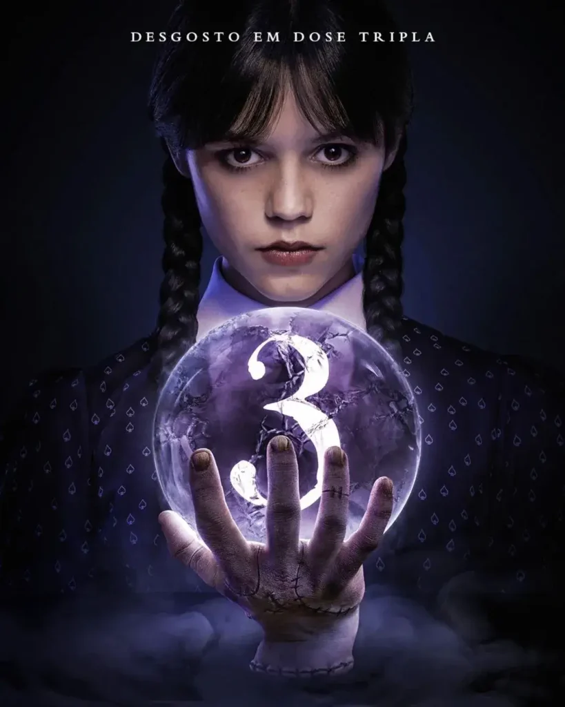 O que assistir no fim de semana - Banner da temporada 3 de Wandinha